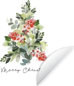 Cercle De Papier Peint - Noël - Aquarelle - Sapin De Noël - 30x30 Cm - Cercle Mural - Auto-adhésif - Autocollant De Papier Peint Rond