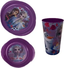 Vaisselle Vaisselle Pour Enfants Frozen - Service De Vaisselle - Violet - Plastique - Tasse / Kom / Assiette - 3 Pièces - Sinterklaas - Noël - Cadeau