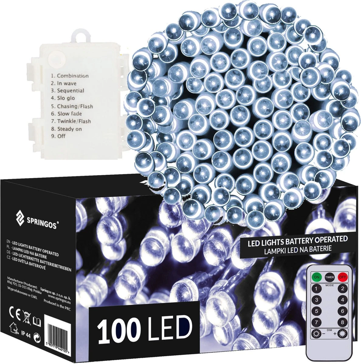 Lumières De Éclairage De Noël Springos | 10.5m | Batterie | Télécommande | 100 LED | Blanc Froid 11 Lumières De Éclairage De Noël Springos | 10.5m | Batterie | Télécommande | 100 LED | Blanc Froid – Image 9
