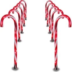 Candy Cane Éclairage De Noël - 10 Candy Canes - Y Compris Les épingles Au Chevilles De Sol