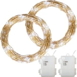 Éclairage De Noël - Éclairage De Noël Éclairage De Noël - Guirlande Éclairage De Fête Extérieur - Set De 2 - Sur Batterie - Pour Intérieur Et Extérieur - 20 M - Blanc Froid