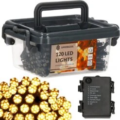 Lumières De Éclairage De Noël Springos | Intérieur & Extérieur | Forme Cristalline | 9 M | Batterie | 120 LED | Blanc Chaud