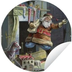 Garden Circle Retro Santa - Noël - 90x90 Cm - Affiche Ronde De Jardin - Extérieur