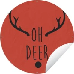 Cercle De Jardin Citation De Noël Oh Cerf Sur Fond Rouge - 120x120 Cm - Poster Jardin Rond - Extérieur - XXL