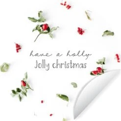 WallCircle - Stickers Muraux - Cercle Papier Peint - Noël - Baies - Plantes - 50x50 Cm - Cercle Mural - Auto Adhésif - Autocollant Papier Peint Rond