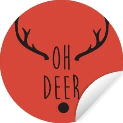 Citation De Noël Oh Cerf Sur Fond Rouge Sticker Mural Cercle Mural - 80x80 Cm - Peinture Ronde - Cercle Papier Peint - Cercle Mural - Cercle Vivant - Autocollant & Découpe Ronde
