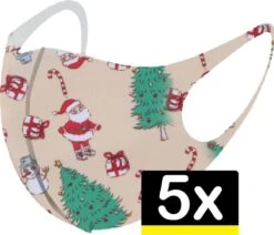 Masque De Noël Mouth Mask Lavable Mouth Mask Cream Non-medical - 5 Pièces