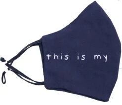 Masque Facial Lavable - Ajustable - 100% Katoen - Bleu Foncé - Ceci Est Mon Masque De Noël -Jingle Bells Boutique 1200x1036