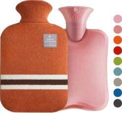 Colorful Sun® Bouillotte - 2 Litres - Bouillotte Avec Housse - Sac à Eau Chaude - Peluche - Cadeaux De Noël Chauds Pour L'hiver - Orange