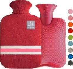 Colorful Sun® Bouillotte - 2 Litres - Bouillotte Avec Housse - Sac à Eau Chaude - Peluche - Cadeaux De Noël Chauds Pour L'Hiver - Rouge