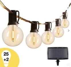 Guirlande Lumineuse Solar Mea Manu® - 25 LED - 7,5 Mètres - Blanc Chaud - Éclairage Solaire De Jardin - Économie D' Énergie - Éclairage De Éclairage De Noël - Éclairage De Fête De Fête