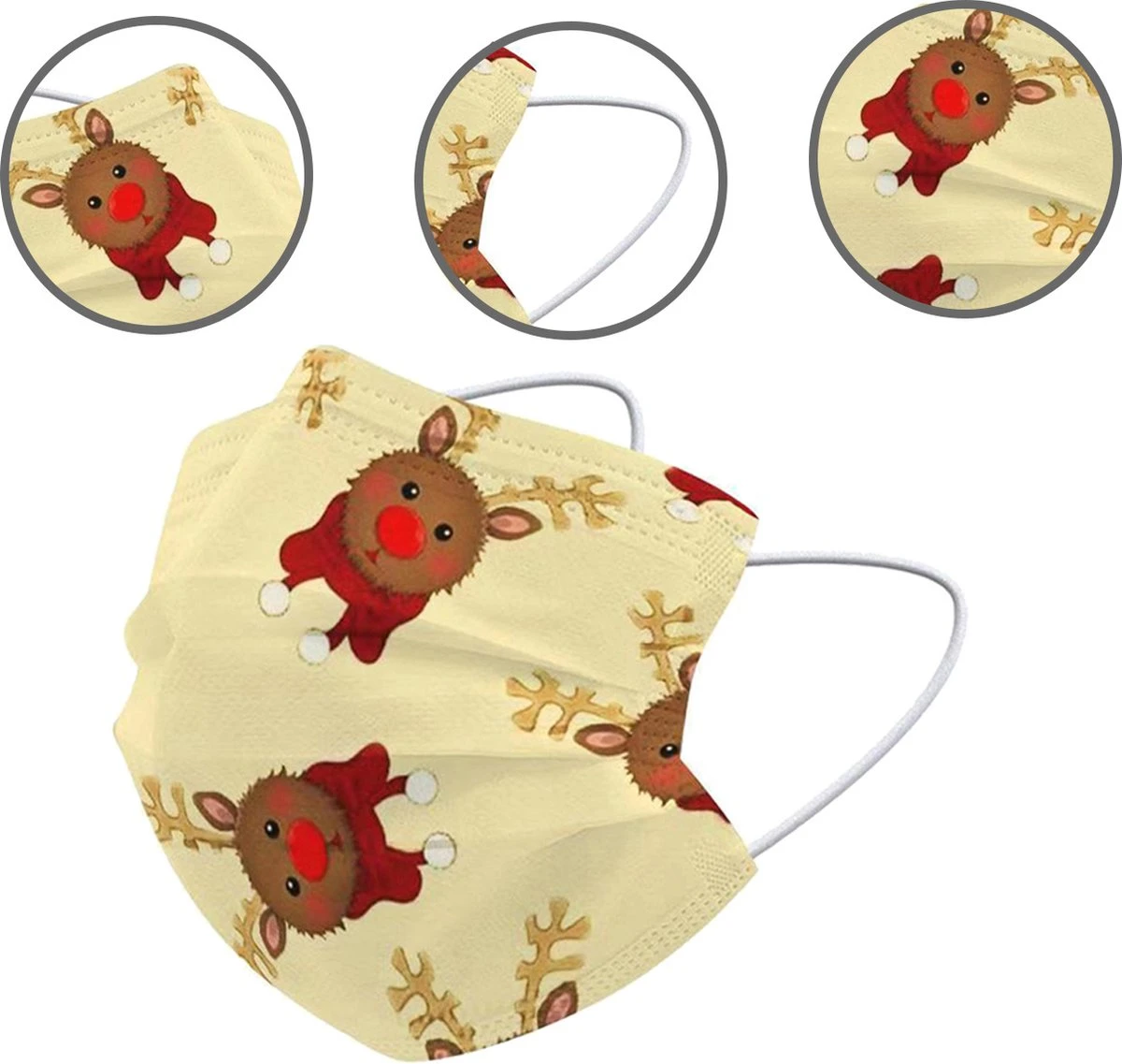 Masque Buccal Masque Buccal Jetable Noël Renne Universel Non Medisch - 25x 4 Masque Buccal Masque Buccal Jetable Noël Renne Universel Non Medisch - 25x – Image 2