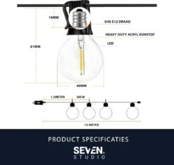 Guirlande Lumineuse Seventh Studio - LED - Guirlande Lumineuse Extérieure - Éclairage De Noël Extérieures - Guirlande Lumineuse - Câble Barbelé - Éclairage De Fête - Câble Barbelé Extérieur - 15 Mètres -Jingle Bells Boutique 1200x1142