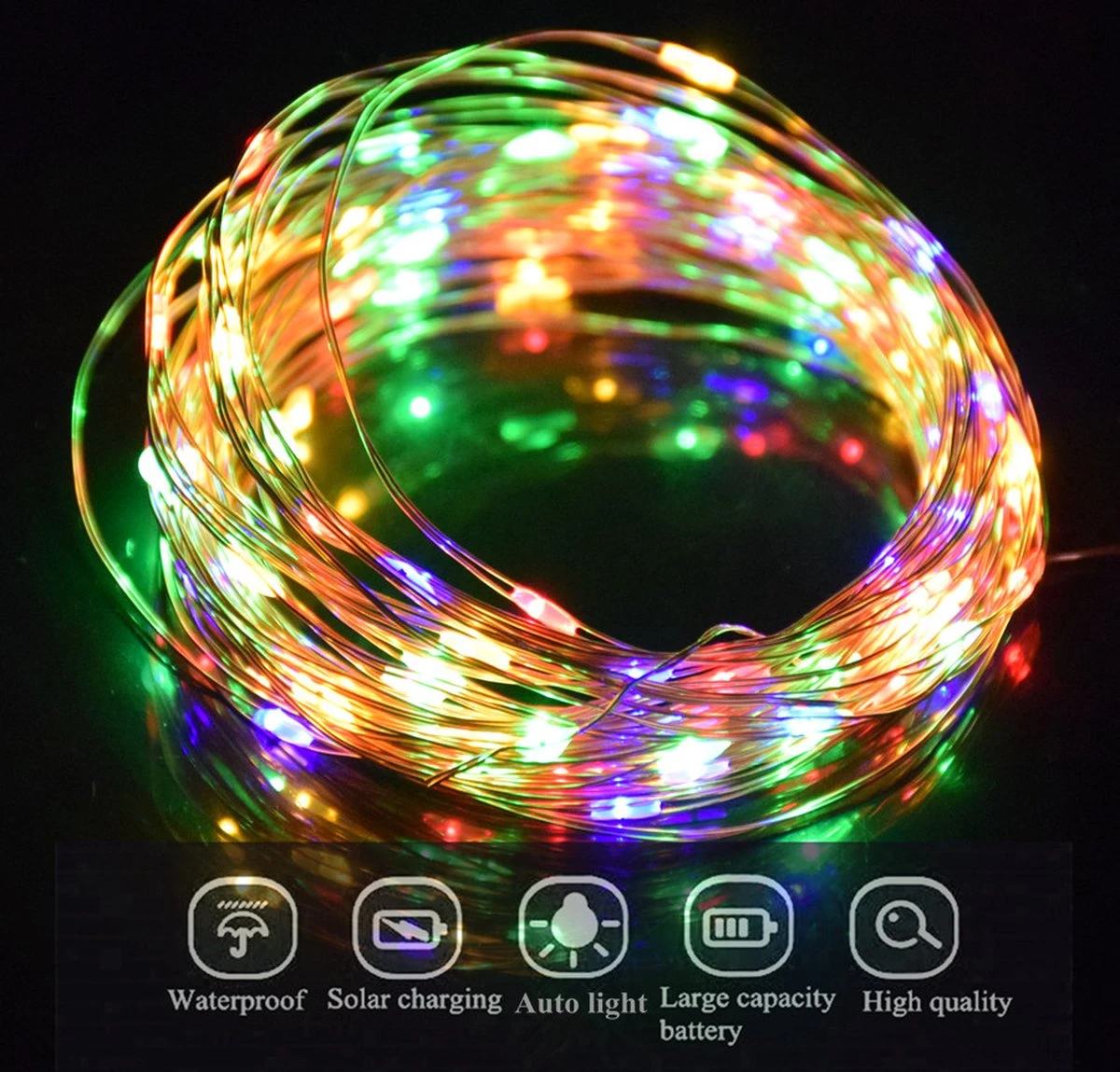 Dailyiled - Éclairage De Noël - Multicolore - 240 LED - Solar - 24m - Pour Intérieur Et Extérieur 4 Dailyiled - Éclairage De Noël - Multicolore - 240 LED - Solar - 24m - Pour Intérieur Et Extérieur – Image 2