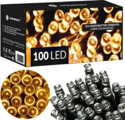 Lumières De Éclairage De Noël Springos | 10.5m | Batterie | 100 LED | Blanc Chaud -Jingle Bells Boutique 1200x1155