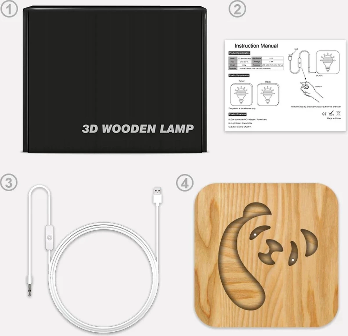 Lampe - Veilleuse Bois Led Panda - Fille - Garçon - Chambre Enfant - Chambre Bébé - Chambre - Bambin - Bambin - Cadeau - Noël - Sinterklaas 5 Lampe - Veilleuse Bois Led Panda - Fille - Garçon - Chambre Enfant - Chambre Bébé - Chambre - Bambin - Bambin - Cadeau - Noël - Sinterklaas – Image 3