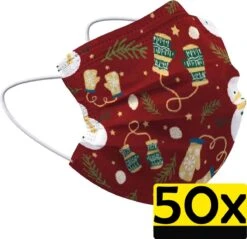 Masque Facial De Noël Masque Facial Jetable Mitaines Non Medisch Rouge - 50 Pièces