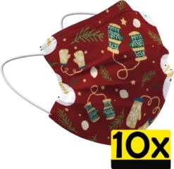 Masque Facial De Noël Masque Facial Jetable Mitaines Non Medisch Rouge - 10 Pièces