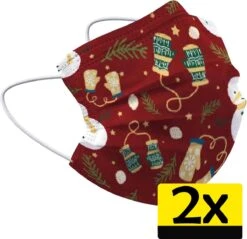 Masque Facial De Noël Masque Facial Jetable Mitaines Non Medisch Rouge - 2 Pièces