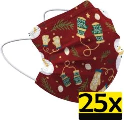 Masque Facial De Noël Masque Facial Jetable Mitaines Non Medisch Rouge - 25 Pièces