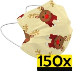 Masque Facial De Noël Masque Facial Jetable Renne Non Medisch Jaune - 150 Pièces