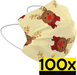 Masque Facial De Noël Masque Facial Jetable Renne Non Medisch Jaune - 100 Pièces