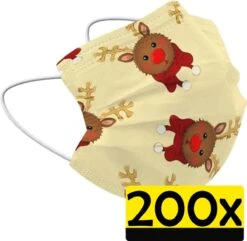 Masque Buccal De Noël Masque Buccal Jetable Jaune Renne Non Medisch - 200 Pièces