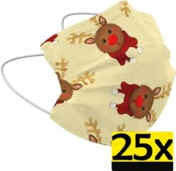 Masque Buccal De Noël Masque Buccal Jetable Renne Non Medisch Jaune - 25 Pièces