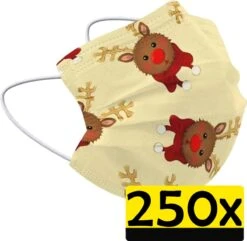 Masque Buccal De Noël Masque Buccal Jetable Jaune Renne Non Medisch - 250 Pièces