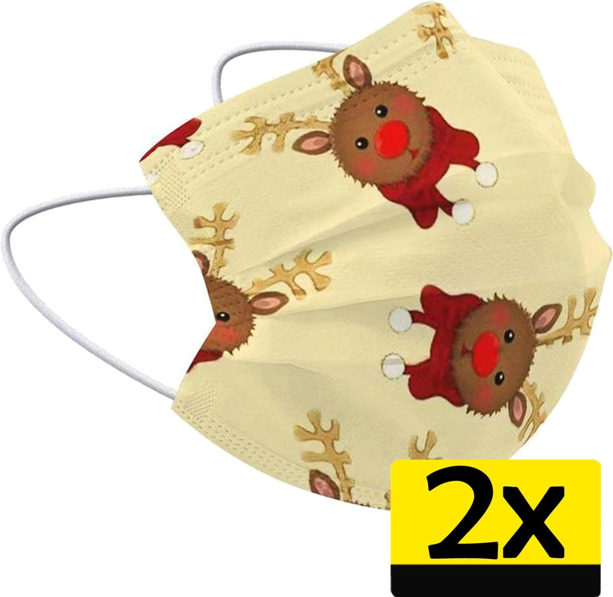 Masque Facial De Noël Masque Facial Jetable Renne Non Medisch Jaune - 2 Pièces 3 Masque Facial De Noël Masque Facial Jetable Renne Non Medisch Jaune - 2 Pièces