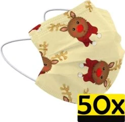Masque Buccal De Noël Masque Buccal Jetable Renne Non Medisch Jaune - 50 Pièces