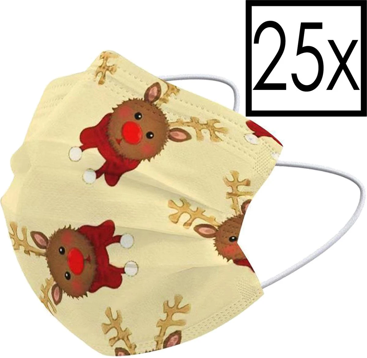 Masque Buccal Masque Buccal Jetable Noël Renne Universel Non Medisch - 25x 3 Masque Buccal Masque Buccal Jetable Noël Renne Universel Non Medisch - 25x
