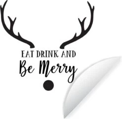 Citation Eat Drink And Be Merry Décoration Murale Noël Noir Sur Blanc Sticker Mural Cercle Mural - 80x80 Cm - Peinture Ronde - Cercle Papier Peint - Cercle Mural - Cercle Vivant - Autocollant & Coupe Ronde