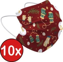 Mouthmask Noël Mouthmask Jetable Mondkapjes Non Medisch Universel - Rouge X Mitaines - 10x