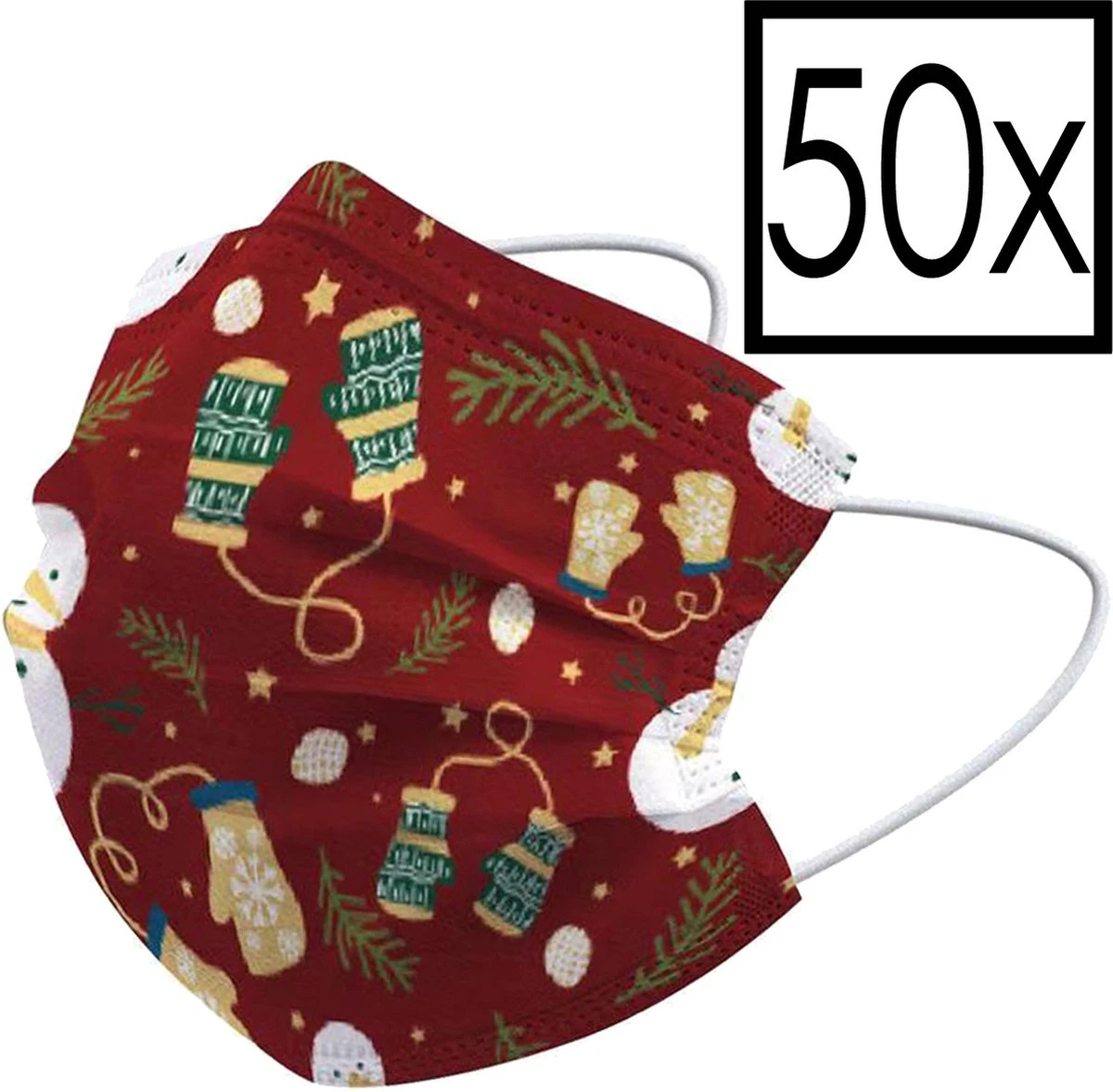 Masque Facial Masque Facial Jetable Noël Mitaines Non Medisch Universelles - 50x 3 Masque Facial Masque Facial Jetable Noël Mitaines Non Medisch Universelles - 50x