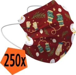 Masque Buccal De Noël Jetable Rouge - Masque Buccal Jetable Non Medisch Mitaines - Masque Buccal De Noël Jetable Universel - 250 Pièces