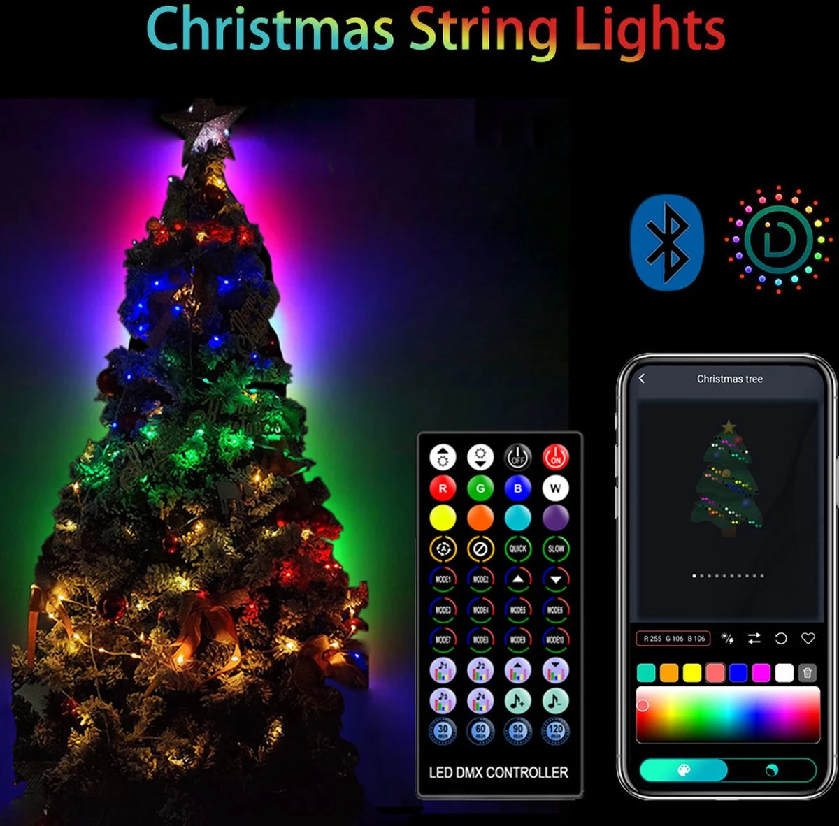 XLight - Éclairage De Noël RVB De 20 Mètres - Télécommande Incluse - Bluetooth Et Application 4 XLight - Éclairage De Noël RVB De 20 Mètres - Télécommande Incluse - Bluetooth Et Application – Image 2