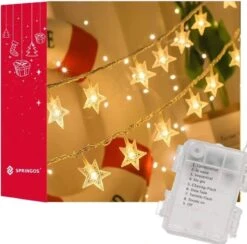 Lumières De Éclairage De Noël Springos | Étoile | Intérieur & Extérieur | 5 M Cordon Compris | Batterie | 50 LED | Blanc Chaud