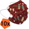 Mouthmask Noël Jetable Rouge - Mouthmask Jetable Non Medisch Mitaines Mitaines - Noël Mouthmask Jetable Universel - 10 Pièces