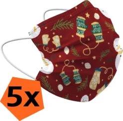Mouthmask Noël Jetable Rouge - Mouthmask Jetable Non Medisch Mitaines Mitaines - Noël Mouthmask Jetable Universel - 5 Pièces