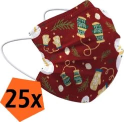 Mouthmask Noël Jetable Rouge - Mouthmask Jetable Non Medisch Mitaines Mitaines - Noël Mouthmask Jetable Universel - 25 Pièces