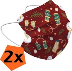 Mouthmask Noël Jetable Rouge - Mouthmask Jetable Non Medisch Mitaines Mitaines - Noël Mouthmask Jetable Universel - 2 Pièces