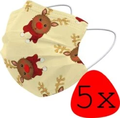 Masque Buccal De Noël Masque Buccal Jetable Noël Universel - Mondkap Jetable Non Medisch Renne - 5 Pièces