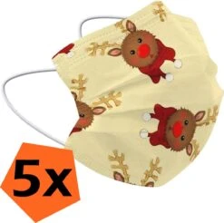 Masque Buccal De Noël Jetable Jaune - Masque Buccal Jetable Non Medisch Masque Buccal Renne - Masque Buccal De Noël Jetable Universel - 5 Pièces