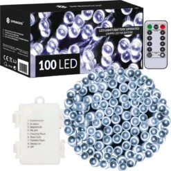 Lumières De Éclairage De Noël Springos | 10.5m | Batterie | Télécommande | 100 LED | Blanc Froid