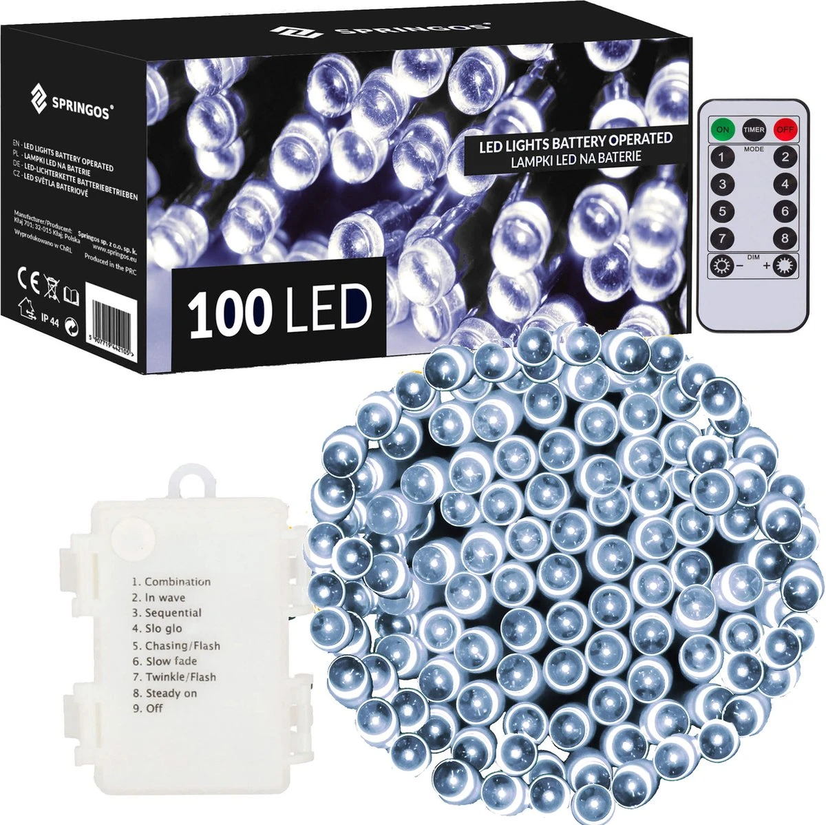 Lumières De Éclairage De Noël Springos | 10.5m | Batterie | Télécommande | 100 LED | Blanc Froid 3 Lumières De Éclairage De Noël Springos | 10.5m | Batterie | Télécommande | 100 LED | Blanc Froid