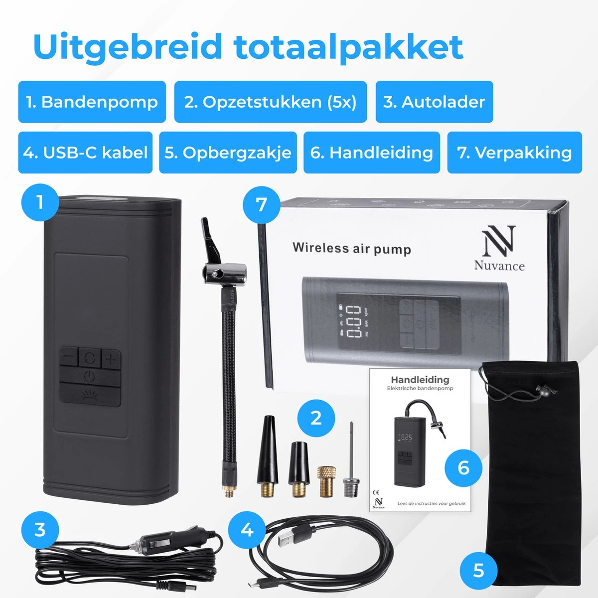 Nuvance - Pompe à Vélo électrique - Pompe à Pneu Portable Pour Vélo à Voiture - Pompe à Ballon - Électrique - Compresseur D'air - Cadeaux De Noël 11 Nuvance - Pompe à Vélo électrique - Pompe à Pneu Portable Pour Vélo à Voiture - Pompe à Ballon - Électrique - Compresseur D'air - Cadeaux De Noël – Image 9