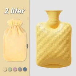 Colorful Sun® Bouillotte - 2 Litres - Bouillotte Avec Manchon - Sac à Eau Chaude - Peluche - Cadeaux De Noël Chauds Pour L'hiver - Jaune Bonbon