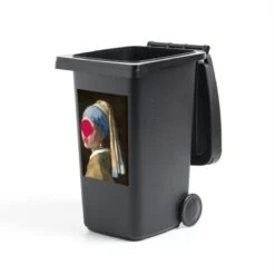 Autocollant De Conteneur Vieux MaîtresIllustrations De Noël - Fille Avec Une Boucle D'oreille En Perle Par Le Vieux Maître Johannes Vermeer Avec Une Goutte De Peinture Rose