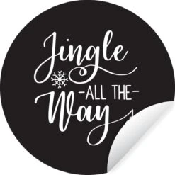 Citation De Noël Jingle Tout Le Chemin Sur Un Fond Noir Sticker Papier Peint Cercle Mural - ⌀ 140 Cm - Peinture Ronde - Cercle Papier Peint - Cercle Mural - Cercle Vivant - Autocollant & Découpe Ronde